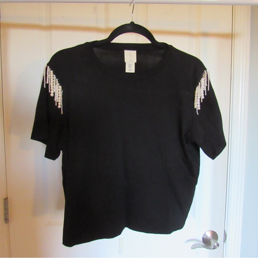 Black Tee with Pearl Detailing